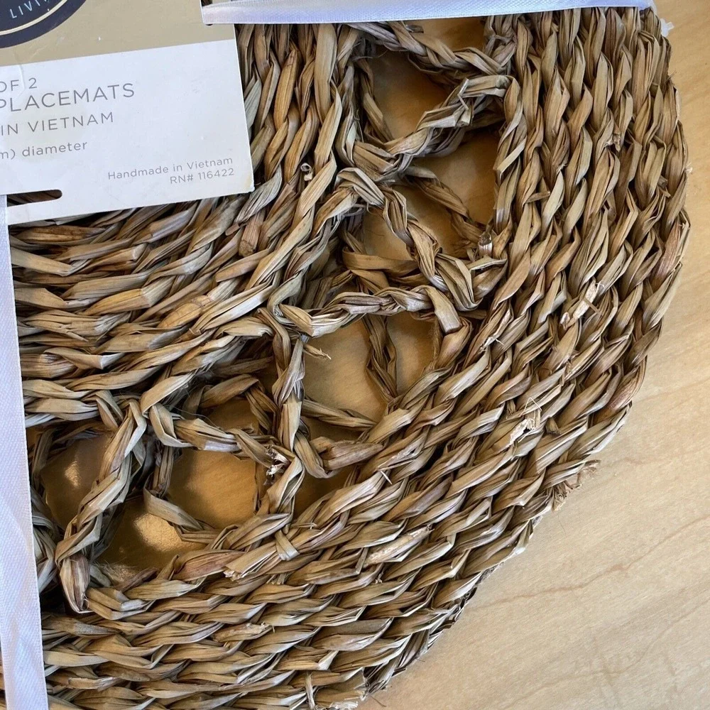 Style Sanctuary 15 Inch‎ Woven 100% Seagrass (2) Placemats Charger Kitchen